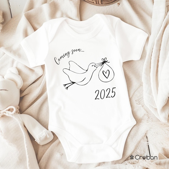 Stork Pregnancy Announcement With Year Heart Special Delivery Unisex White  Babygrow Bodysuit Gift Baby Shower