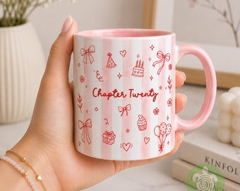 Personalised Chapter Birth Month Stripes Mug, Birthday Gift for Her, Turning Thirty Birthday Cup, Any Age Birthday Present for Women