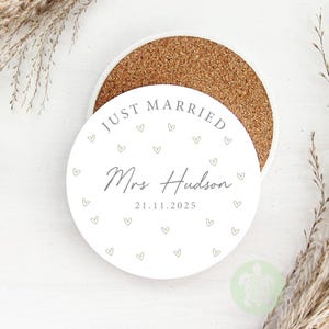 Personalised Mr & Mrs Heart Wedding Mugs, Couple Coffee Tea Mug, Wedding or Anniversary Mug, Bride and Groom Mug Set, Wedding Coaster Set image 8