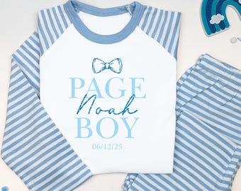 Page Boy Best Man Wedding Glitter Name Bow Tie Personalised Toddler PJ's, Green, Blue, Neutral Special Occasion, Page Boy Pyjamas, Wedding