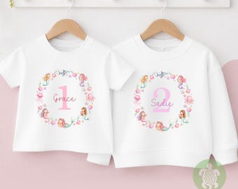 Personalised Mermaid Birthday T-shirt | Custom Mermaid Name Sweatshirt | Personalised Baby Vest, Sleepsuit & Bib | Floral Girls Gift