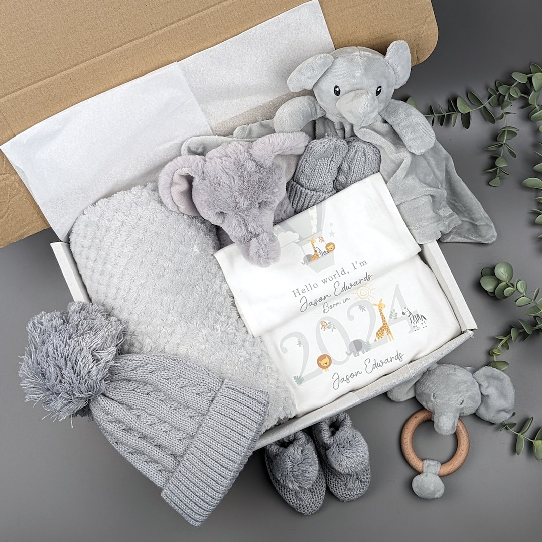 Luxury Elephant Grey Safari Baby Gift Set | Baby Shower Gift | Baby ...