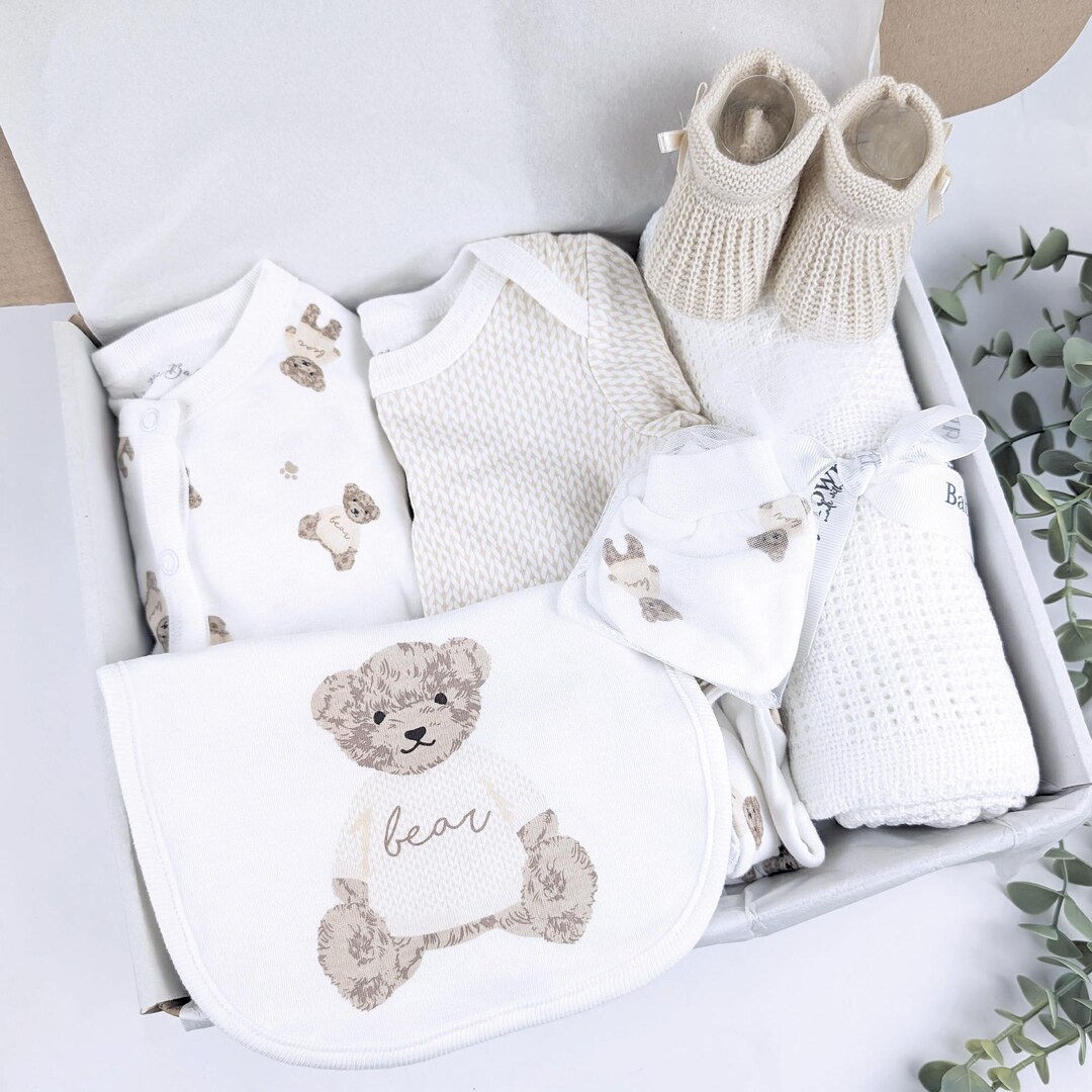 6pc Starter Set /Gift Set For Newborn In Bear Print Light Blue Color