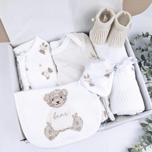 Bear Neutral Baby Gift Set | Baby Shower Gift | Baby Sleepsuit | Baby Gift | Newborn Girl Boy | New Baby Gift | Baby Boy Girl Outfit