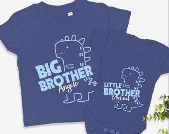 Drawn Dinosaur Little, Big & Biggest Brother Announcement Personalised Navy T-Shirts | Bodysuits | Sleepsuit | Baby Child Toddler gift set