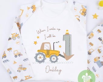Personalised Little Digger Kids Outfit, Birthday Morning Set, Custom Name Cotton Clothing Set for Boys, Tight-fitting style