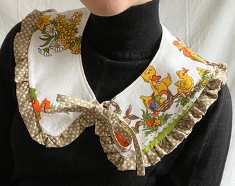 Upcycled Collar; Cotton Removable Collar; Easter Frilled Collar