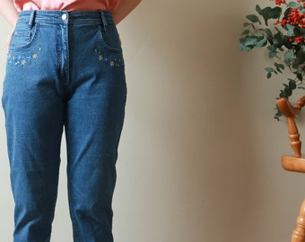 Embroidered Jeans - Etsy UK