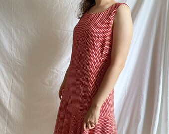 Vintage Red Silk Dress; Summer Midi Dress