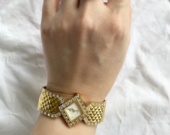 Vintage Bracelet Watch; Square Stone Watch