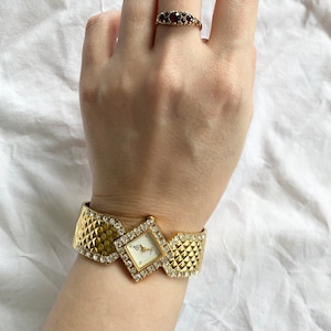 Vintage Bracelet Watch; Square Stone Watch