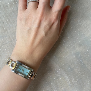 Rectangular Stone Watch; Vintage Gold Silver Tone Watch