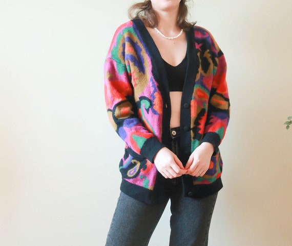 Vintage Abstract Cardigan; 1970s Cardigan; Multico