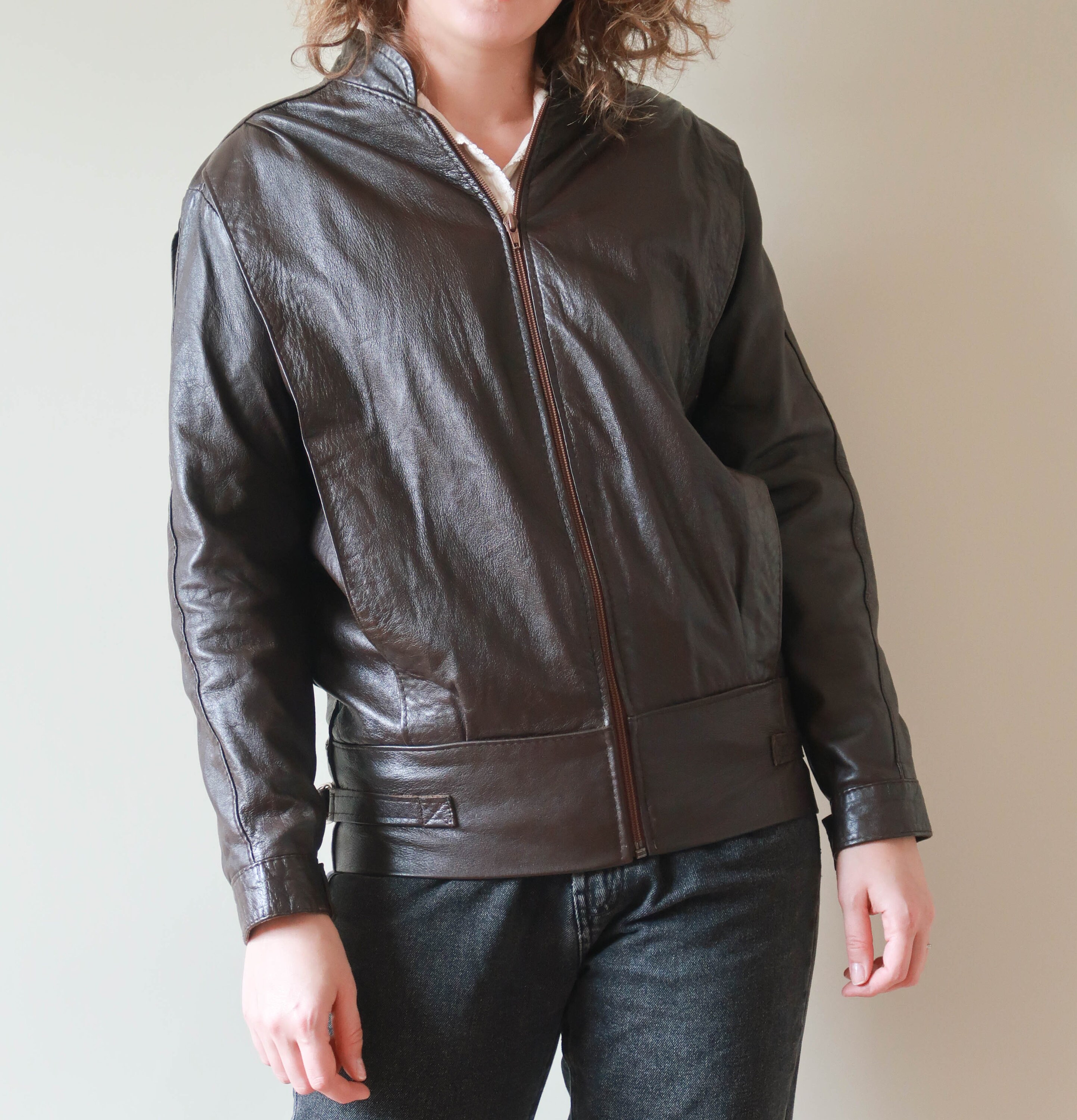 Clearance Vintage Dark Brown Leather Jacket ; Petite Leather Jacket