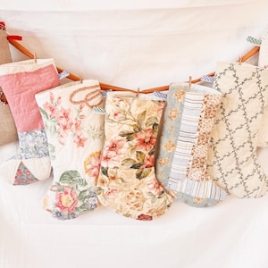 Handmade Quilted Christmas Stockings; Vintage Quilts Stocking; Grandma Core Stocking