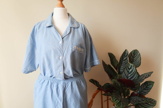 Plus Size Flower Pajama Set ; Embroidered Night Se