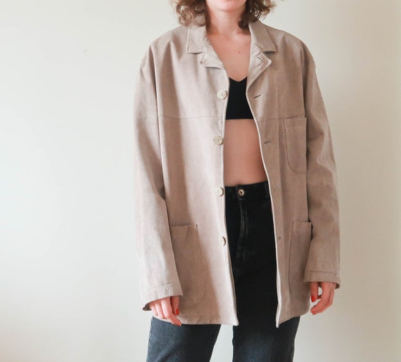 Vintage Suede Coat Women ; Minimal Fall Jacket ; T