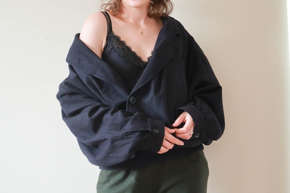 Vintage Navy Wool Coat ; Navy Boxy Coat ; Oversize
