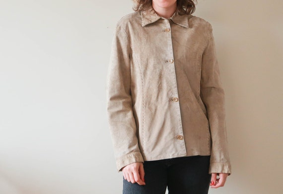 Vintage Suede Leather Jacket ; Vintage Beige Leath
