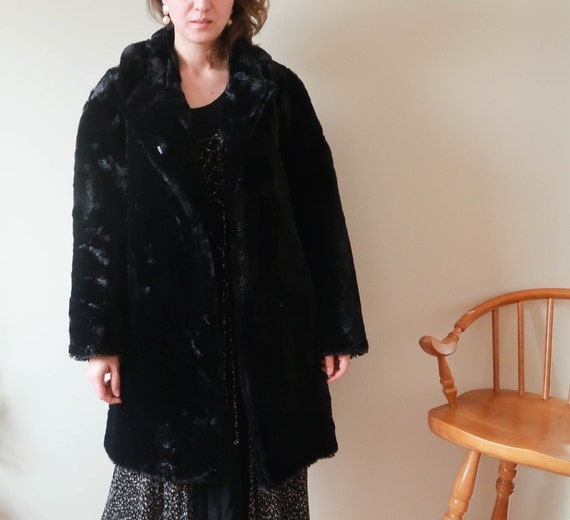 Vintage Teddy Coat ; Vintage Black Fake Fur Coat