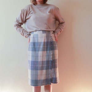 Tartan Wool Pastel Skirt 40 EU / 12 UK / 8 US Size Vintage Classy Ecru Tartan Skirt Vintage Pastel Skirt image 2