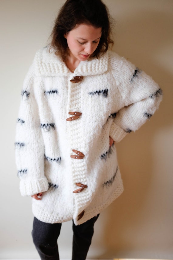 Vintage Chunky Long Knit Cardigan; Vintage Hand K… - image 2