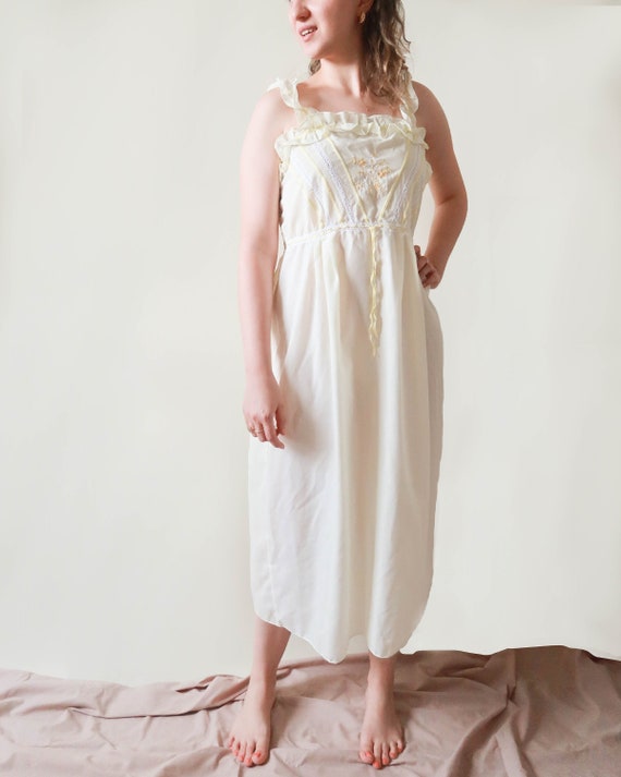 60s Embroidered Gauzy Nightgown ; Vintage Romanti… - image 1