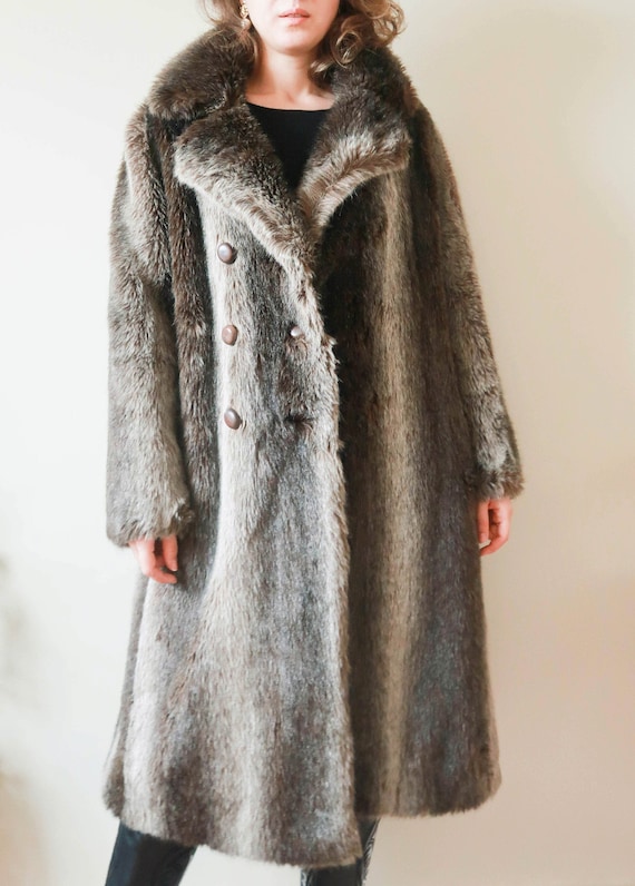 Vintage Brown Fake Fur Coat ; Faux Fur Winter Coat