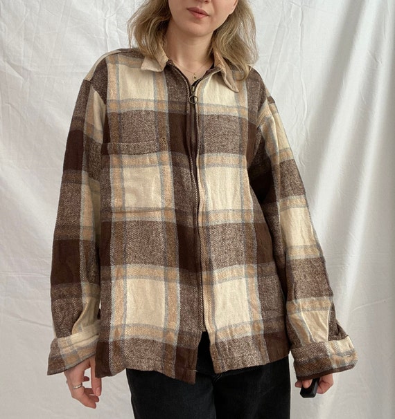 Vintage Flannel Shirt Zipped Shirt 