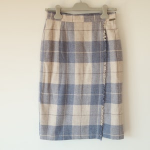 Tartan Wool Pastel Skirt 40 EU / 12 UK / 8 US Size Vintage Classy Ecru Tartan Skirt Vintage Pastel Skirt image 4