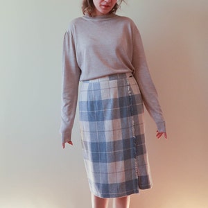 Tartan Wool Pastel Skirt 40 EU / 12 UK / 8 US Size Vintage Classy Ecru Tartan Skirt Vintage Pastel Skirt image 3