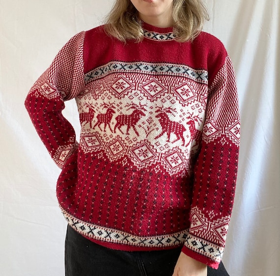 Vintage Reindeer Sweater Red Fair Isle Sweater Etsy Australia