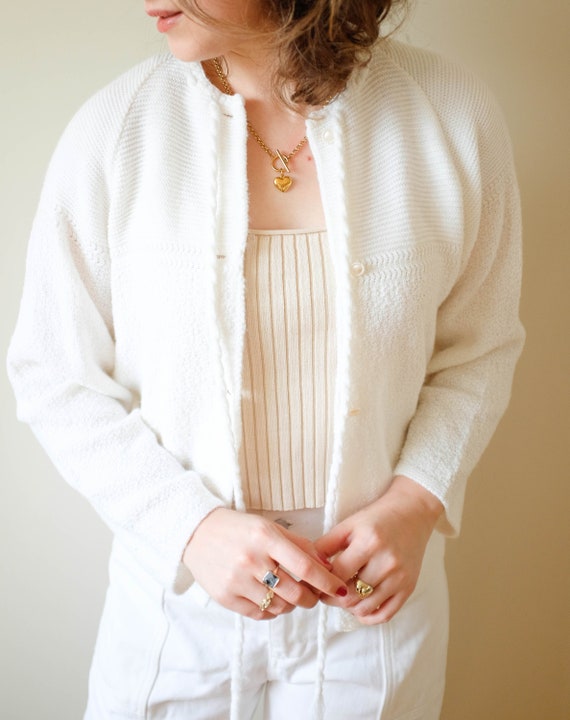 Vintage Prairie Cardigan; Vintage White Cardigan;
