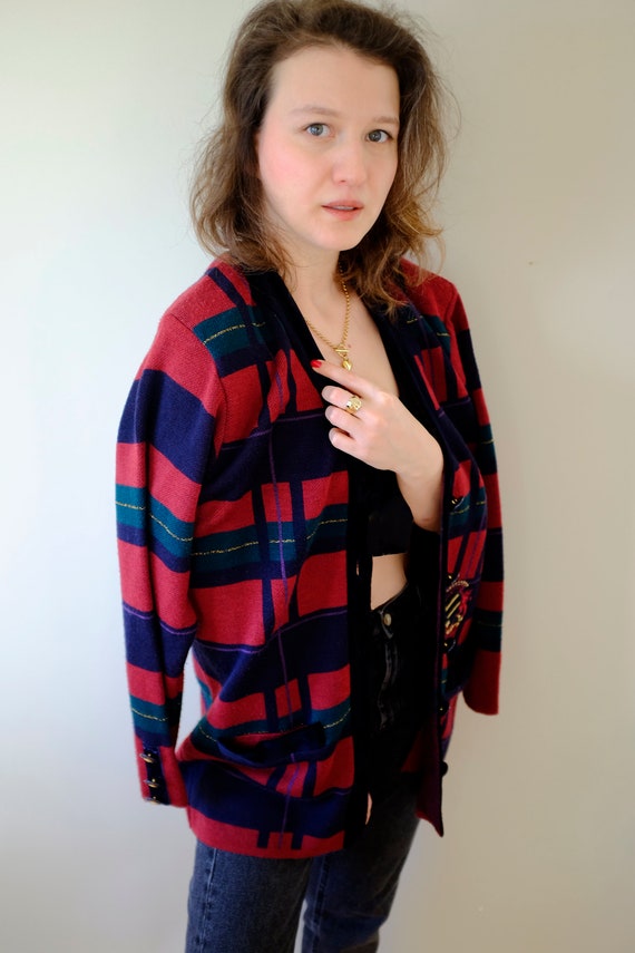 Vintage Burberry Style Cardigan; Oversized Cardiga