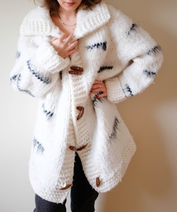 Vintage Chunky Long Knit Cardigan; Vintage Hand K… - image 3