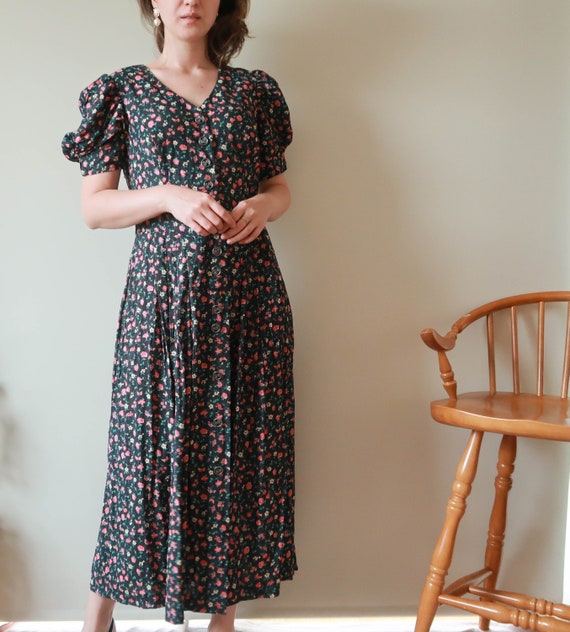 Black Midi Dress Vintage Floral Midi Dress Ditsy Floral | Etsy