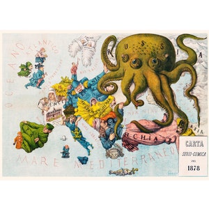 Vintage Comical Map of Europe by Augusto Grossi - Giclee Print - Framed/Unframed