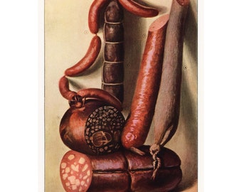 VLEES en WORST Vintage PRINT - A3/A4 ingelijst/ingelijst
