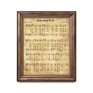 Jesus Paid it All Print - Easter Hymnal Page -  Printable Vintage Sheet Music - Instant Download