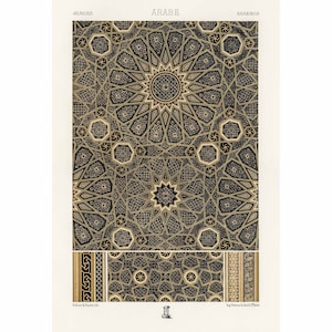 Arabian Pattern Print - Antique Lithograph from 1888 - Framed/Unframed