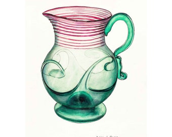 Vintage Retro Pitcher Glass Vase Bottle - Giclee Print - A4/A3/A2 Framed/Unframed