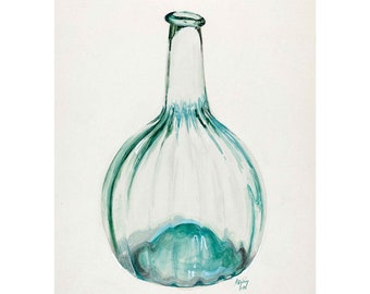 Vintage Retro Blown Bottle Glass Food and Drinks Kitchen Art - Giclee Print - Framed/Unframed