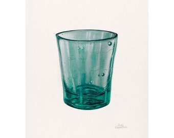 Vintage Retro Bottle Tumbler Wine Water Glass Food and Drinks Kitchen Art - Giclee Print - Framed/Unframed