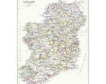 Vintage Map of Ireland by John Bartholomew 1887 - Giclee Print - Framed/Unframed