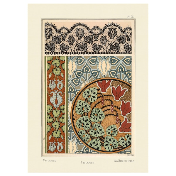 Plants and Their Application to Ornament : Cyclamen (1896) - Giclee Fine Art Print - Framed/Unframed/Canvas