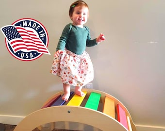 Handmade in USA, Wooden Montessori Climber Rocker for kids, Toddler Climber Arch, Activity and Sensory Toy