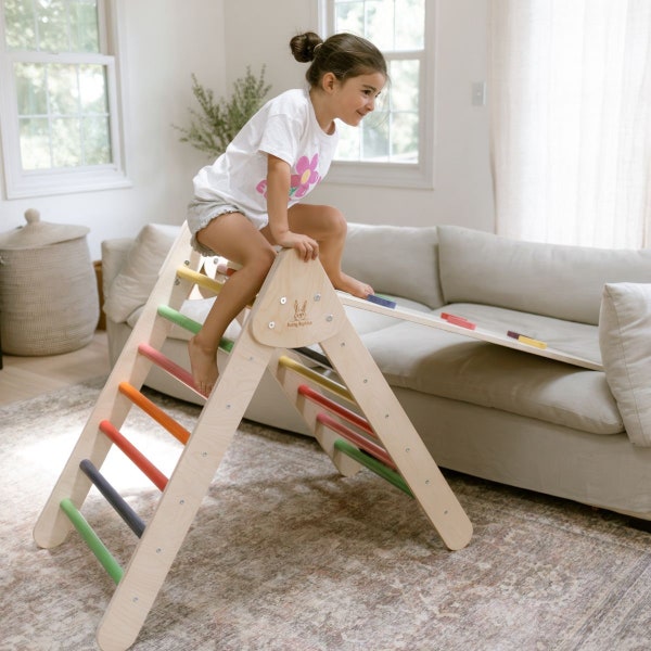 Bunny Hopkins ® | Handcrafted Wooden Pikler Triangle Climber Set for Kids – Indoor Montessori Play Gym | Made in USA
