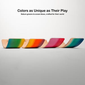 Four Bunny Hopkins wobble boards – Meadow, Sunset, Blush Ember, Ocean – colors as unique as play.