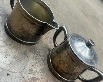 Vintage Nickel Silver (18%) Cream and Sugar Cups