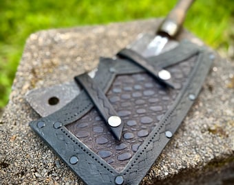 Vintage Beatty Hog Splitter with Handmade Black Leather Alligator Sheath